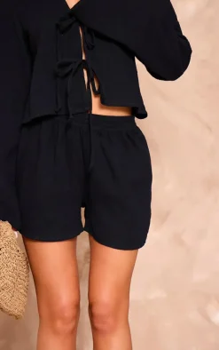 Sale PrettyLittleThing Cheesecloth Shorts Black