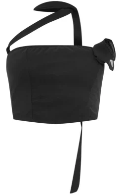 Clearance PrettyLittleThing Chiffon Corset Rosette Scarf Detail Top Black