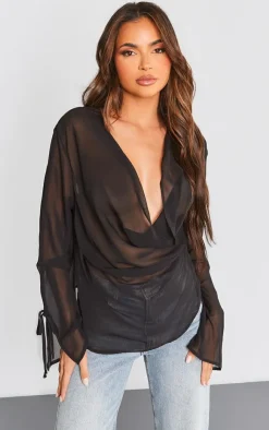 PrettyLittleThing Blouses*Chiffon Cowl Long Sleeve Blouse