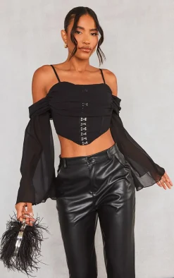PrettyLittleThing Corsets*Chiffon Drape Hook And Eye Flare Sleeve Corset
