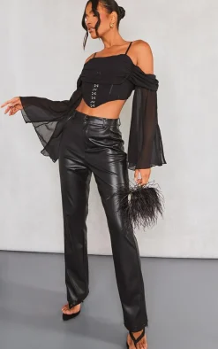 PrettyLittleThing Corsets*Chiffon Drape Hook And Eye Flare Sleeve Corset