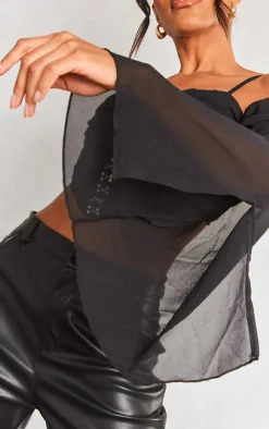 PrettyLittleThing Corsets*Chiffon Drape Hook And Eye Flare Sleeve Corset