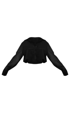 Hot PrettyLittleThing Chiffon Elastic Waist Long Sleeve Shirt Black