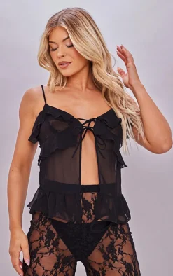 Chiffon Frill Tie Front Cami Top-PrettyLittleThing Sale