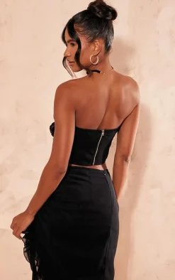 Discount PrettyLittleThing Chiffon Lace Trim Bandeau Corset Black