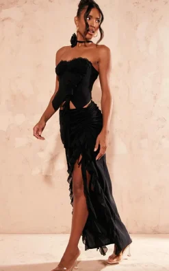 Discount PrettyLittleThing Chiffon Lace Trim Bandeau Corset Black