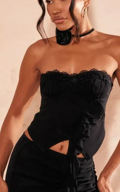 Discount PrettyLittleThing Chiffon Lace Trim Bandeau Corset Black