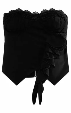 Discount PrettyLittleThing Chiffon Lace Trim Bandeau Corset Black
