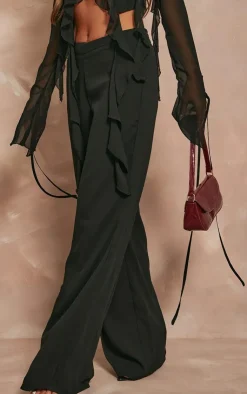 Hot PrettyLittleThing Chiffon Mid Rise Wide Leg Pants Black