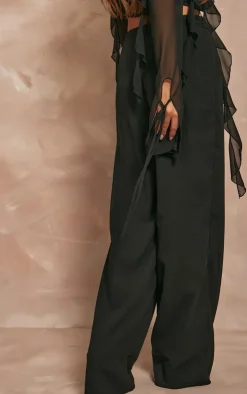 Hot PrettyLittleThing Chiffon Mid Rise Wide Leg Pants Black
