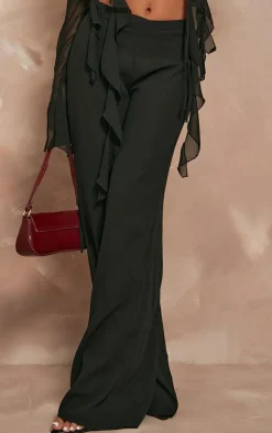 Hot PrettyLittleThing Chiffon Mid Rise Wide Leg Pants Black