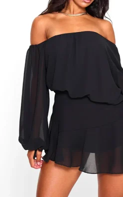 Black Chiffon One Shoulder Floaty Skort Romper