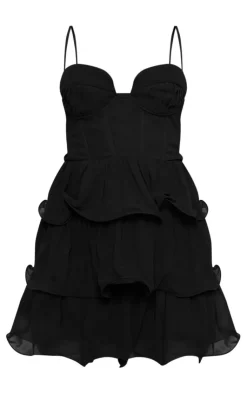Chiffon Pleat Cup Detail Frill Shift Dress-PrettyLittleThing Discount