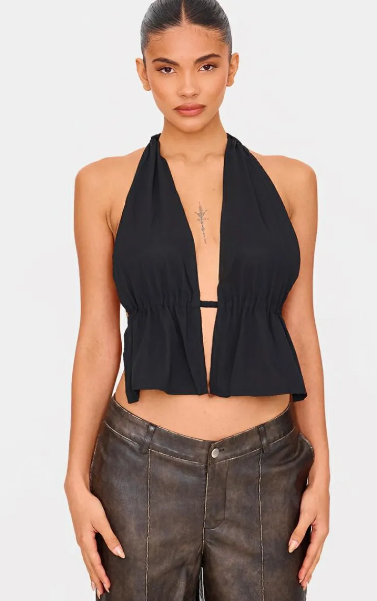Chiffon Plunge Backless Long Top-PrettyLittleThing