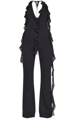 Chiffon Plunge Extreme Frill Detail Jumpsuit-PrettyLittleThing Outlet