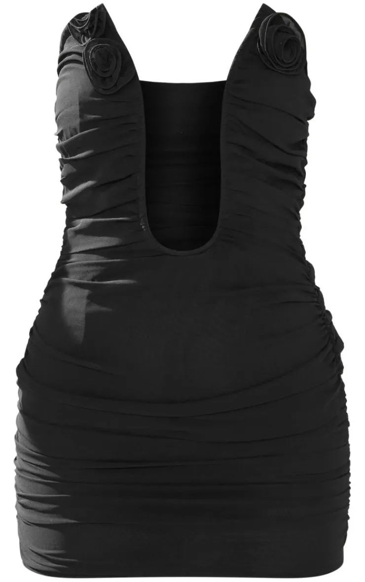 Chiffon Rose Trim Deep V Bar Bandeau Bodycon Dress-PrettyLittleThing Discount