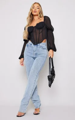PrettyLittleThing Corsets*Chiffon Ruched Bust Balloon Sleeve Long Sleeve Boned Corset