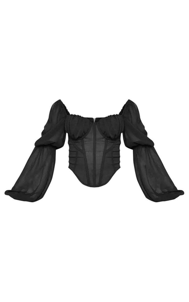 PrettyLittleThing Corsets*Chiffon Ruched Bust Balloon Sleeve Long Sleeve Boned Corset