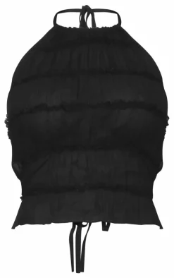New PrettyLittleThing Chiffon Ruched Halterneck Longline Top Black