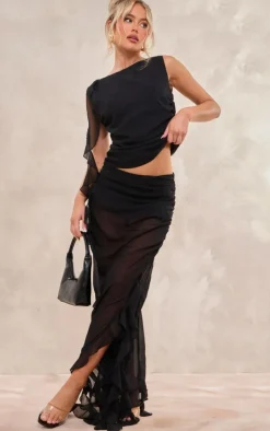 Clearance PrettyLittleThing Chiffon Ruffle Detail Sleeveless Top Black