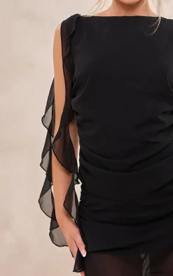 Clearance PrettyLittleThing Chiffon Ruffle Detail Sleeveless Top Black