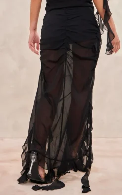 Clearance PrettyLittleThing Chiffon Ruffle Detail Midaxi Skirt Black