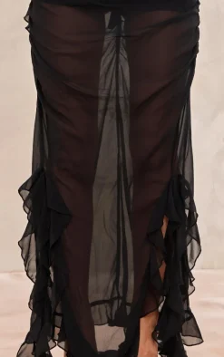 Clearance PrettyLittleThing Chiffon Ruffle Detail Midaxi Skirt Black