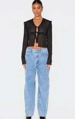 PrettyLittleThing Blouses*Chiffon Ruffle Fitted Tie Front Blouse
