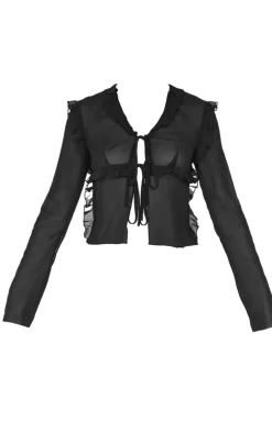 PrettyLittleThing Blouses*Chiffon Ruffle Fitted Tie Front Blouse