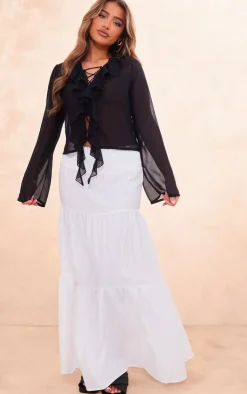 PrettyLittleThing Shirts*Chiffon Ruffle Lace Up Front Shirt