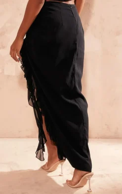 Sale PrettyLittleThing Chiffon Ruffle Ruched Maxi Skirt Black