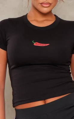 PrettyLittleThing T-Shirts*Chilli Print Fitted Short Sleeve T Shirt