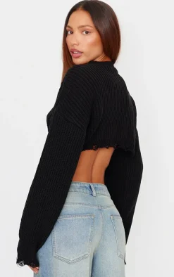 PrettyLittleThing Sweaters*Chunky Knit Distressed Hem Crop Sweater