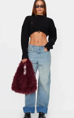 PrettyLittleThing Sweaters*Chunky Knit Distressed Hem Crop Sweater