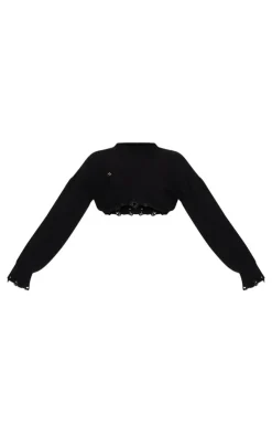 PrettyLittleThing Sweaters*Chunky Knit Distressed Hem Crop Sweater