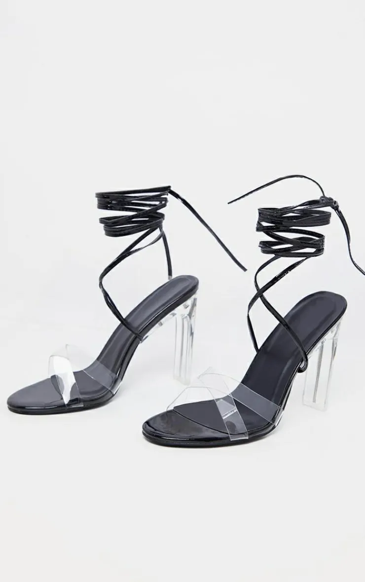 PrettyLittleThing Heeled Sandals*Clear Heel Ankle Tie Sandal
