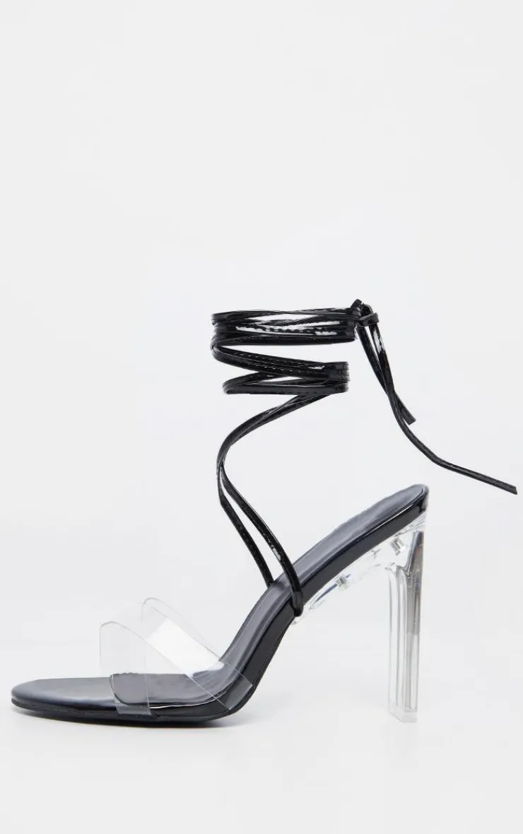 PrettyLittleThing Heeled Sandals*Clear Heel Ankle Tie Sandal