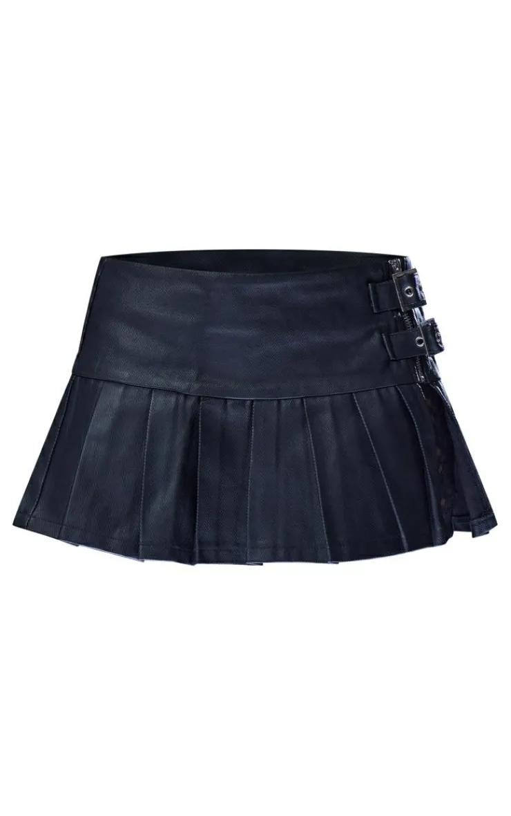 Coated Denim Buckle Detail Ultra Mini Skirt-PrettyLittleThing Hot