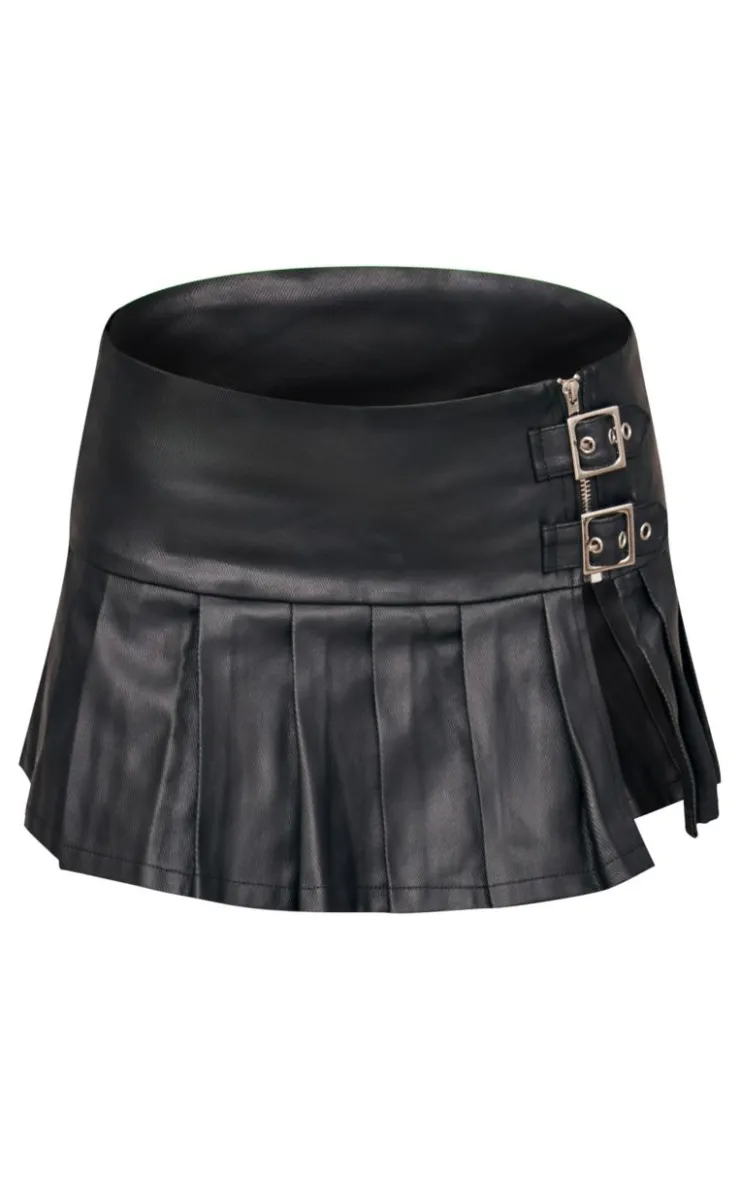 Coated Denim Buckle Detail Ultra Mini Skirt-PrettyLittleThing Hot