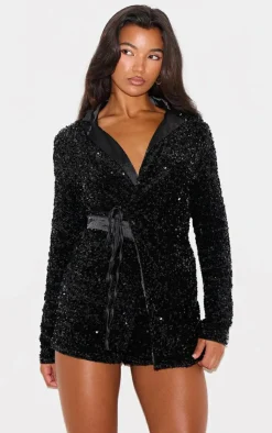 Collar Detail Sequin Romper-PrettyLittleThing Outlet