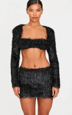 Clearance PrettyLittleThing Confetti Look Long Sleeve Crop Top Black