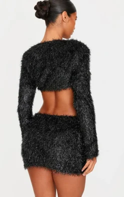 Clearance PrettyLittleThing Confetti Look Long Sleeve Crop Top Black