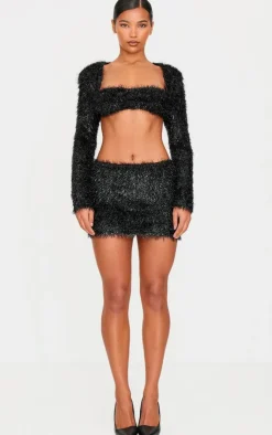 Clearance PrettyLittleThing Confetti Look Long Sleeve Crop Top Black