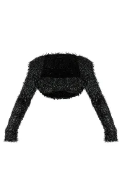 Clearance PrettyLittleThing Confetti Look Long Sleeve Crop Top Black