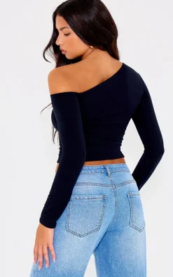 PrettyLittleThing Snatched*Contour Jersey Bardot Twist Detail Long Sleeve Top
