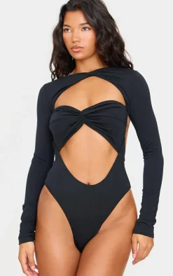 Black Contour Jersey Cut Out Bodysuit