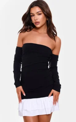Contrast Bardot Ruched Shift Dress-PrettyLittleThing Discount