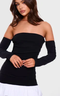 Contrast Bardot Ruched Shift Dress-PrettyLittleThing Discount