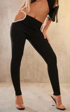 Outlet PrettyLittleThing Contrast Binding Waist Cut Out Knit Leggings Black