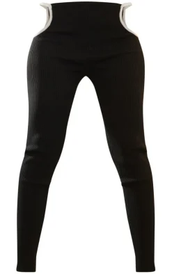 Outlet PrettyLittleThing Contrast Binding Waist Cut Out Knit Leggings Black
